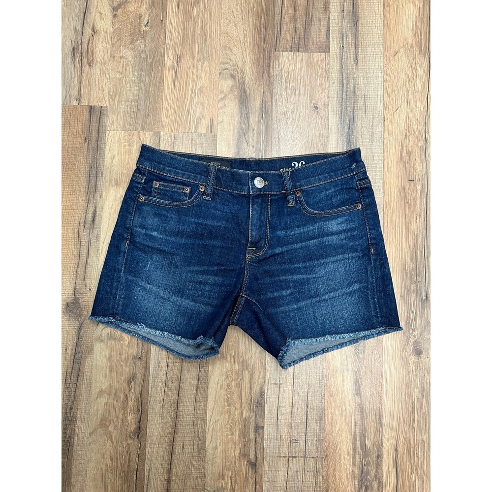 NWOT J.CREW INDIGO DENIM Women's Distressed Low Rise Frayed Hem Denim Shorts 26